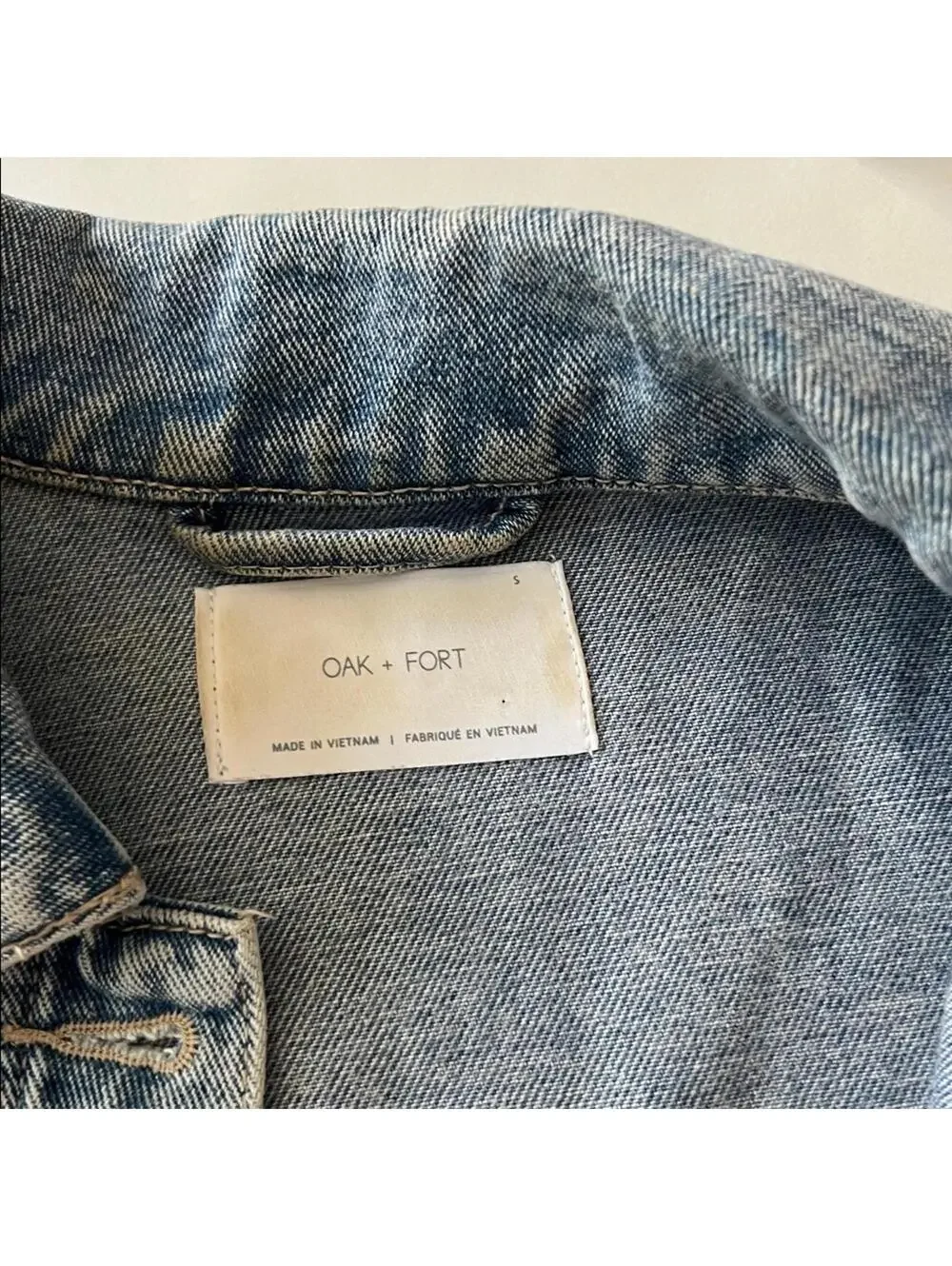 OAK + FORT Boxy Medium Acid Wash Cropped Heavyweight Denim Jean Jacket Small - Picture 5 of 6